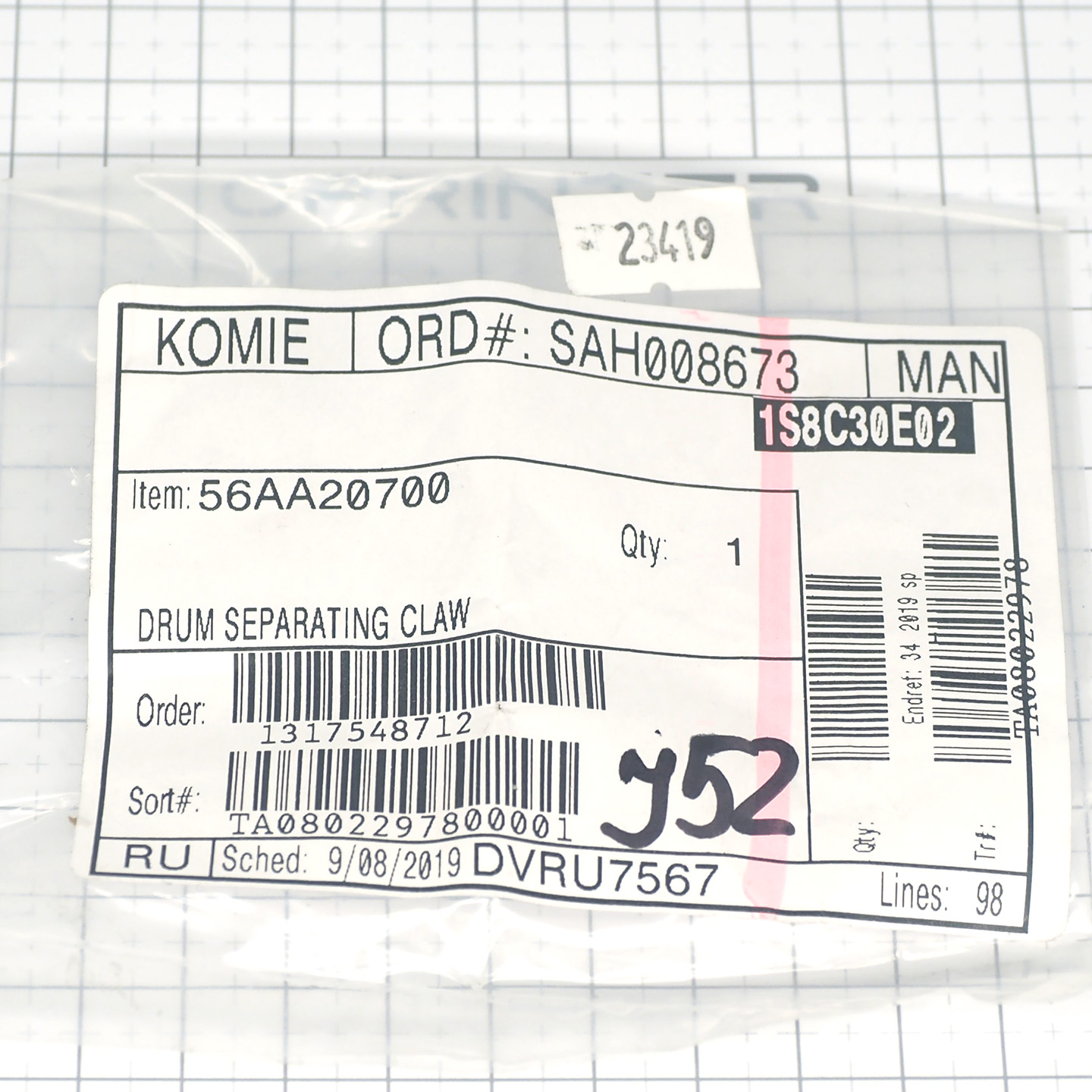 Сепаратор фотобарабана Konica Minolta 56AA20700 Сепаратор фотобарабана Konica Minolta 56AA20700
